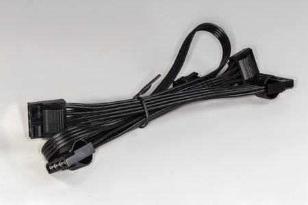 Internal detachable black multi-strand ribbon power cable of a modular power supply unit of desktop...