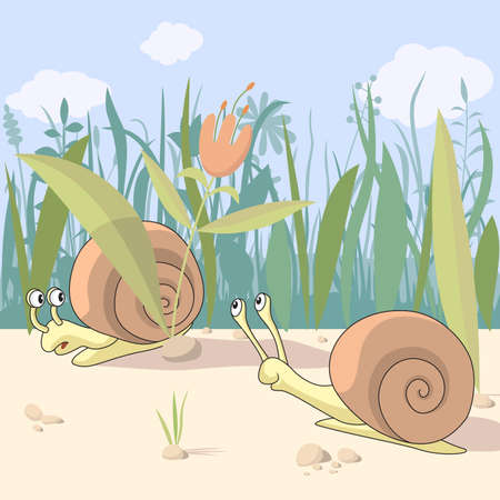 Illustration of two cute snailsのイラスト素材