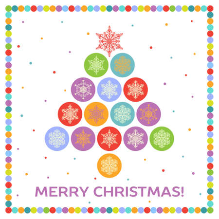 Christmas background with multicolored fir tree from snowflakesのイラスト素材