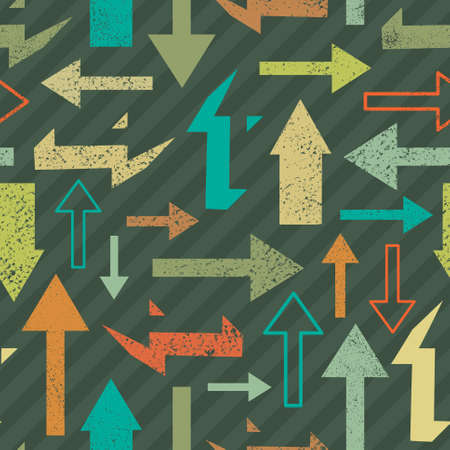 Seamless abstract grange background with big and small multicolored arrows on greenのイラスト素材