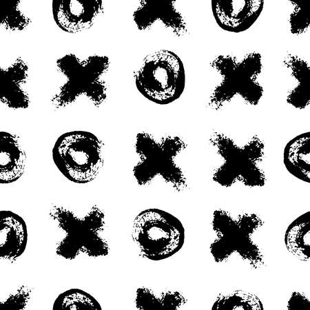 Monochrome abstract seamless pattern from crosses and circlesのイラスト素材