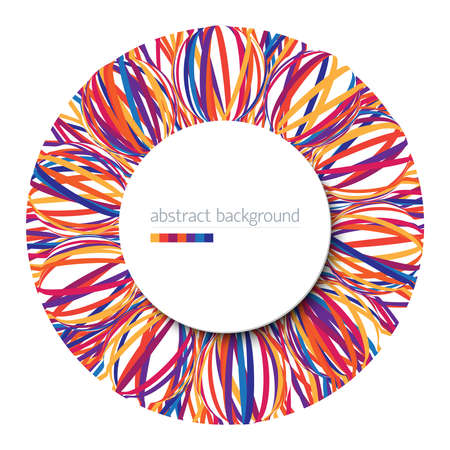 Abstract background with circle from vivid multicolored stripes on white backdrop and place for your textのイラスト素材