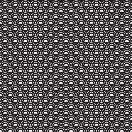 Abstract seamless pattern with white semicircles on black backgroundのイラスト素材