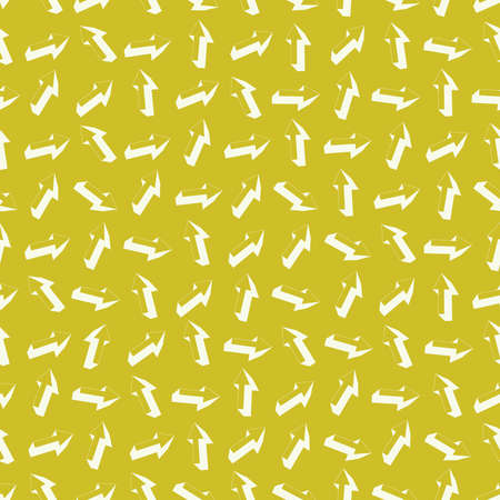 Abstract seamless background with white arrows with shadows placed in chaotic order on light olive backdropのイラスト素材