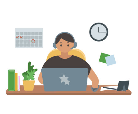 Freelance man working at home. Flat style vector illustration.のイラスト素材