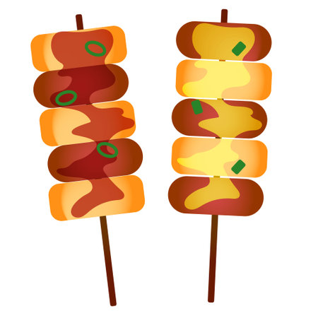 Grilled chicken kebab on a stick. vector illustration.のイラスト素材