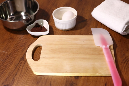 Cookware for making sweets. chocolate and egg.の写真素材
