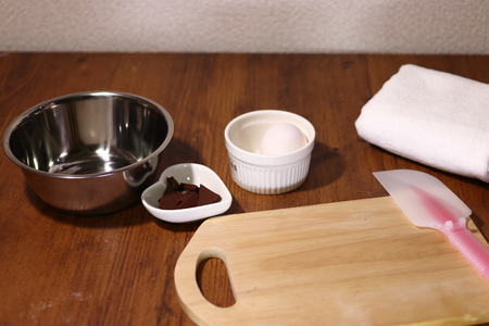 Cookware for making sweets. chocolate and egg.の写真素材
