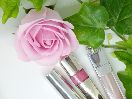 Lip cosmetics and roses and Ivyの写真素材
