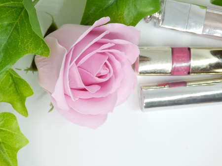 Lip cosmetics and roses and Ivyの写真素材
