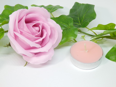 Candles, Roses and Ivy frame background textureの写真素材
