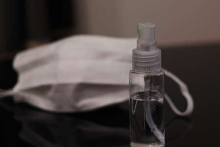 White Mask and Alcohol Disinfection Sprayの写真素材