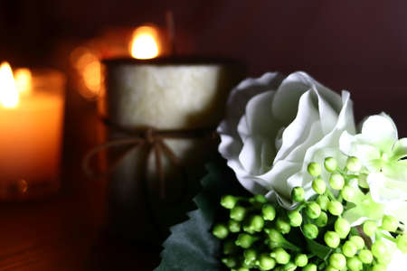 White flowers and candlesの写真素材