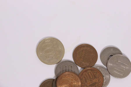 Japanese money (coins) on white backgroundの写真素材