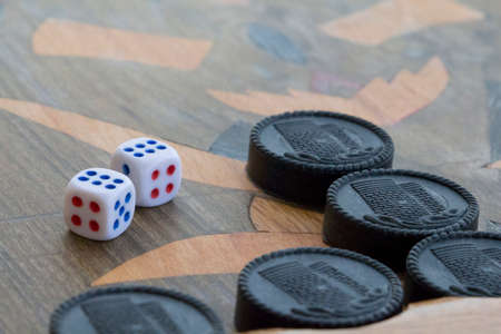 Board for a game of backgammon with two diceの写真素材