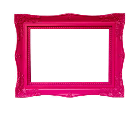 Pink empty picture frame isolated on white backgroundの写真素材