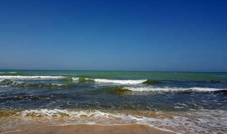 Beautiful seascape. Marine background. Sky sea and sand.の写真素材