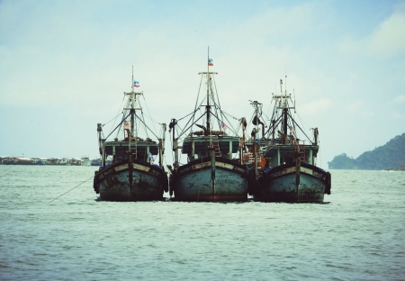 This are fishermen boats at tanjung aru beach kota kinabalu sabah の素材