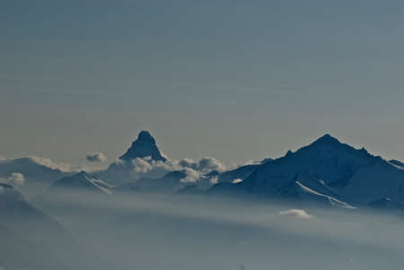 the matterhorn in the mist. aerial view.の写真素材