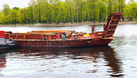 The old barge on the river mooringの写真素材
