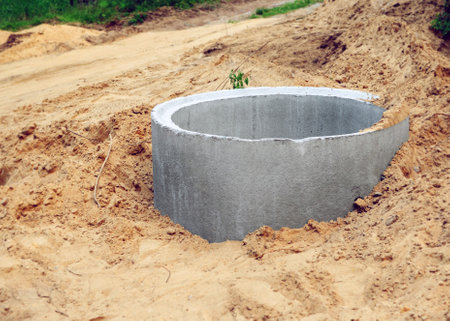 Open sewer well in sandy soil during repair or laying of underground utilities in rural areas