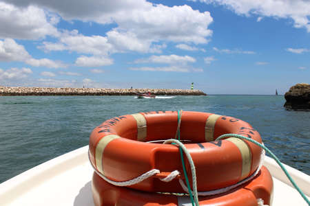 inflatable circle at sea on a boat