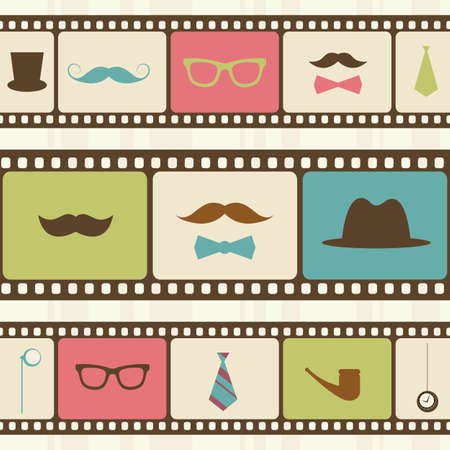 Retro background with film strips, mustaches and sunglassesのイラスト素材