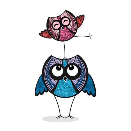 Two colorful funny owlsのイラスト素材