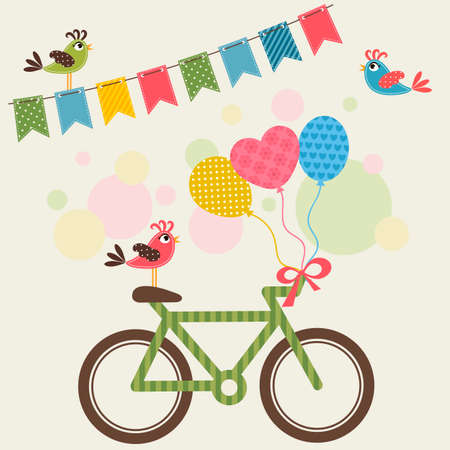Bike with balloons and birdsのイラスト素材