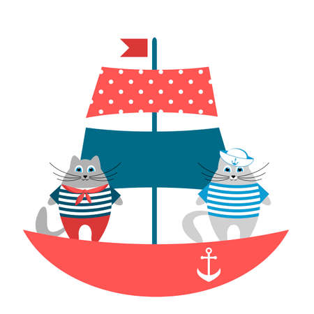Cats sailors on the boatのイラスト素材