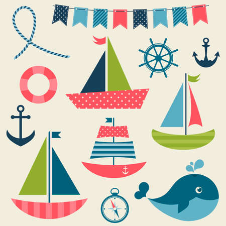 Colorful sea transport setのイラスト素材