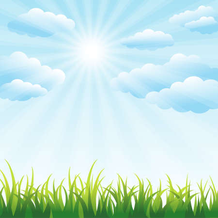 Green grass field and blue skyのイラスト素材