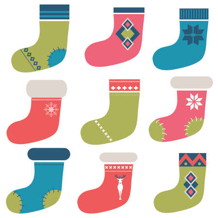 Christmas winter colorful socksのイラスト素材