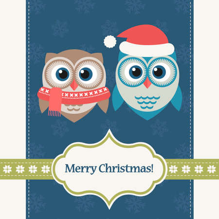 Christmas card with two owlsのイラスト素材