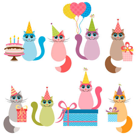 Cats on Birthday partyのイラスト素材