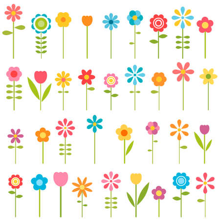 set of colorful flowersのイラスト素材