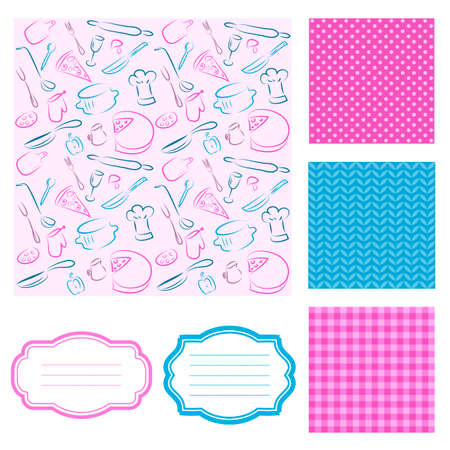 pattern with kitchen elements and framesのイラスト素材