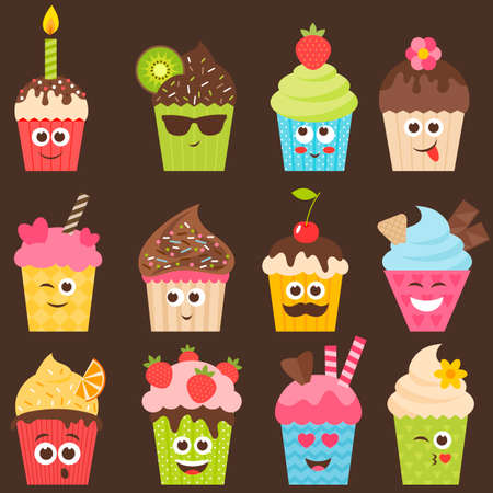 set of cute cupcakesのイラスト素材