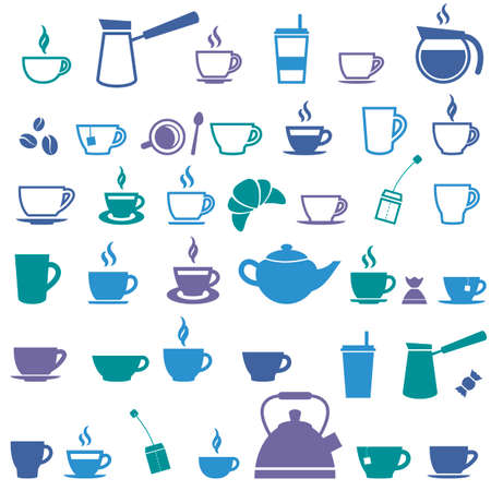 Colorful offee cup and Tea cup iconsのイラスト素材