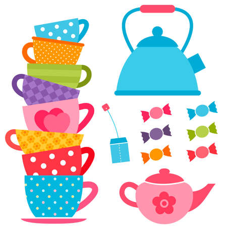 Teapots and cupsのイラスト素材