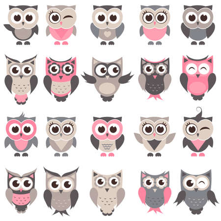 cute owls and owlets setのイラスト素材
