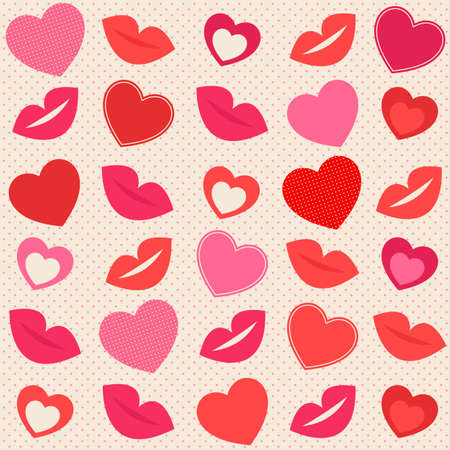 Background with hearts and lipsのイラスト素材