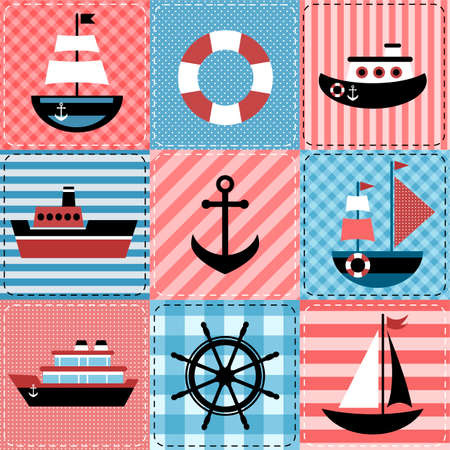 Patchwork with sea transportのイラスト素材