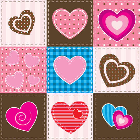 patchwork with textured heartsのイラスト素材