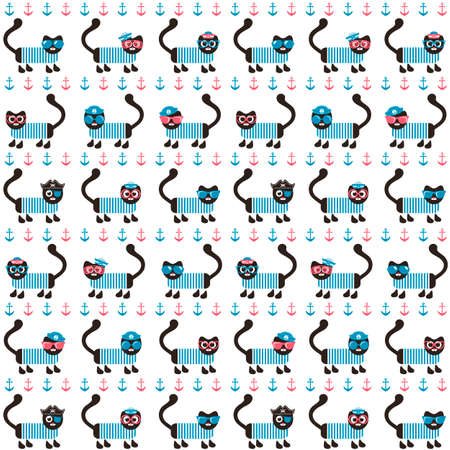 background with cats and anchorsのイラスト素材