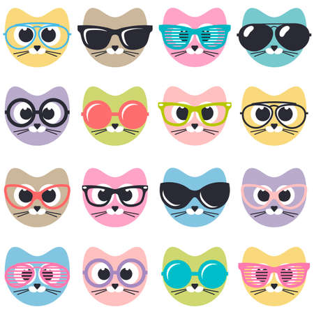 set of cute cats with sunglassesのイラスト素材