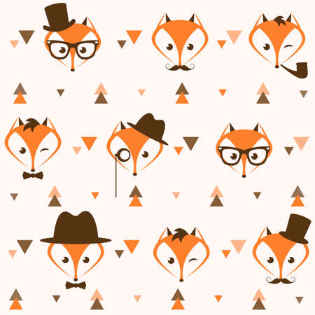 Pattern with hipster foxes and trianglesのイラスト素材