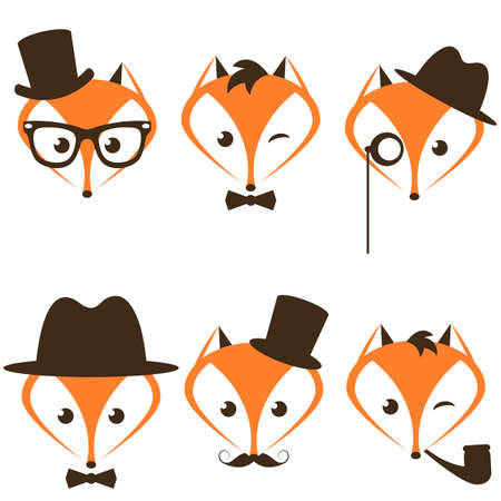 hipster fox icons setのイラスト素材