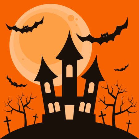 Halloween night background with terrible houseのイラスト素材