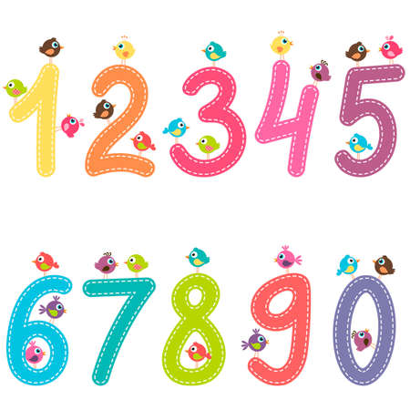 the numbers from zero to nine with birdsのイラスト素材